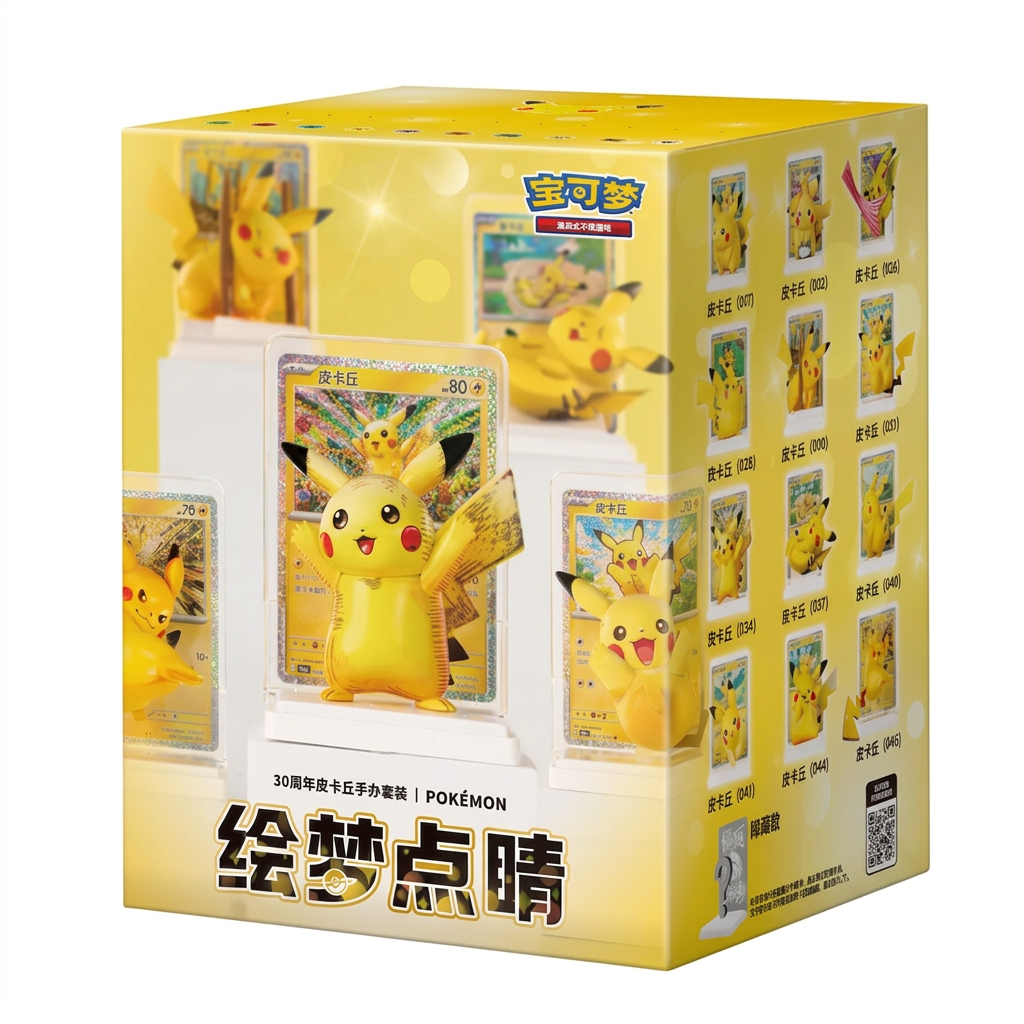 Coffret 30 ans Célébration Figurine Pikachu Mystère 1 Booster Pokémon Chinois.