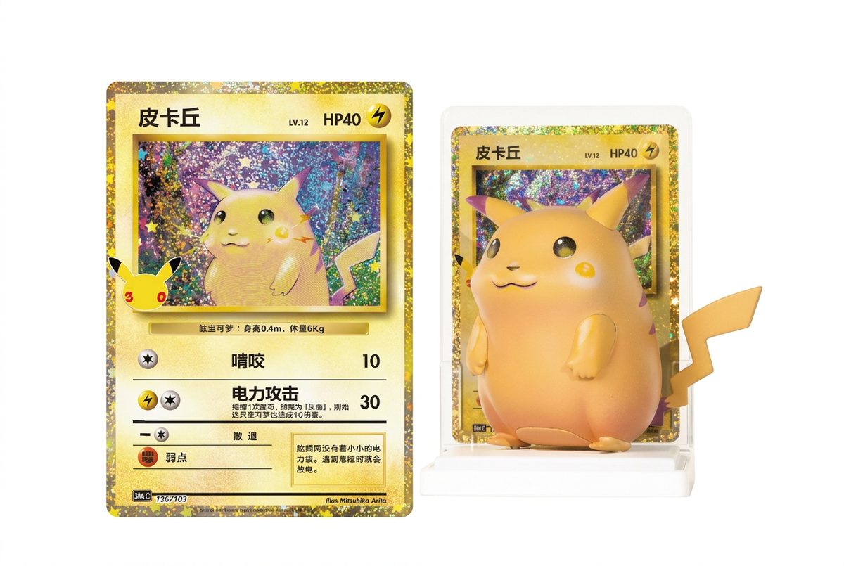 Coffret 30 ans Célébration Figurine Pikachu Mystère 1 Booster Pokémon Chinois.